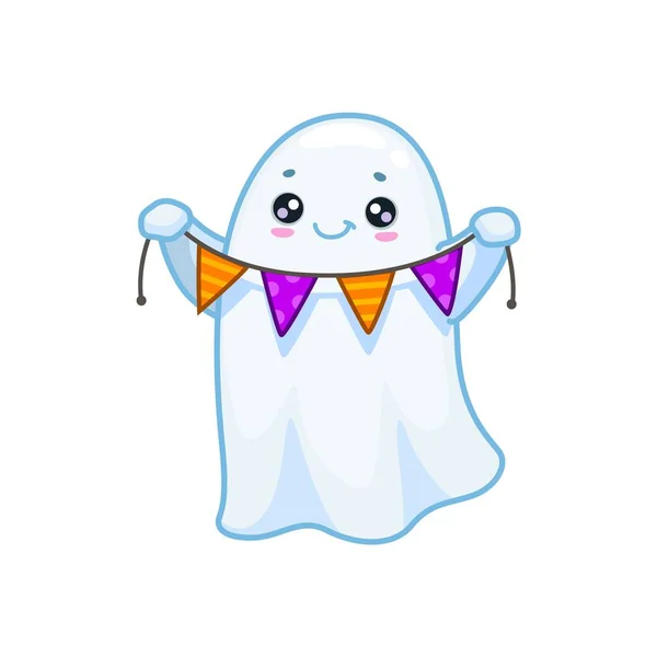 Halloween Kawaii Ghost Character Festive Flag Garland Adorable Cartoon Vector — Stock Vector
