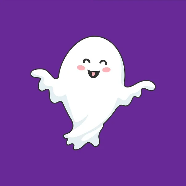 Cartoon Kawaii Halloween Ghost Character Cheerful Expression Playful Grin Floating — Stock Vector