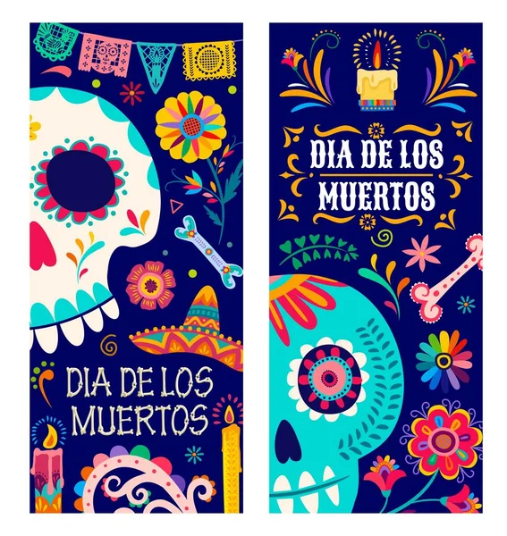 Banner Day Dead Dia Los Muertos Mexicaanse Vakantie Met Suikerschedels — Stockvector