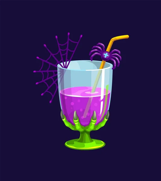 Halloween Holiday Party Cocktail Drink Spider Glass Bar Menu Cartoon — Stock Vector