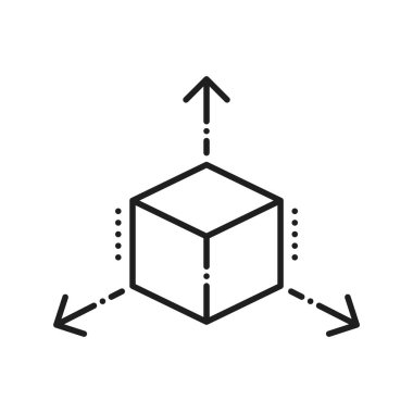 Oklu küp ölçeği, ölçeklenebilirlik kavramı simgesi. Boyut işareti, genişlet, küçült, yakınlaştır ve değiştir, sembolü arttır, ok boyutunu değiştir
