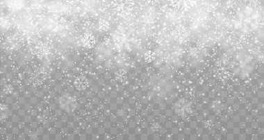 Kış kar yağışı etkisi, Noel tatili karlı arka plan, kar taneleri kar tanesi. İzole edilmiş vektör gerçekçi kar ve şeffaf arkaplanda buhar. Xmas deseni, doku, kar fırtınası