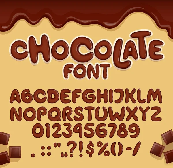 Fuente Chocolate Tipo Caramelo Tipo Choco Marrón Sabrosas Letras Números — Archivo Imágenes Vectoriales