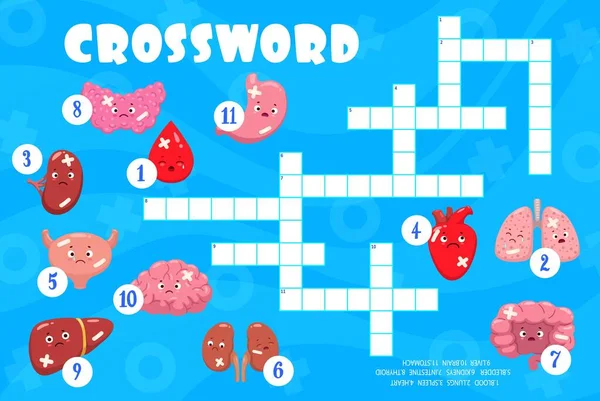 Crossword Frågesport Spel Sjuka Organ Tecken Skadade Och Ohälsosamma Personligheter — Stock vektor
