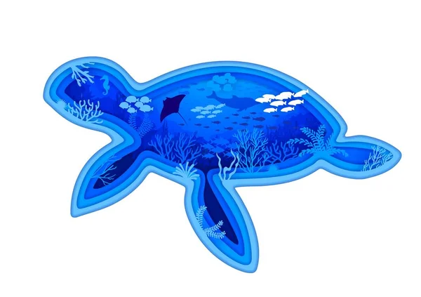 Papel Tartaruga Marinha Corta Silhueta Paisagem Subaquática Vetor Oceano Animal — Vetor de Stock