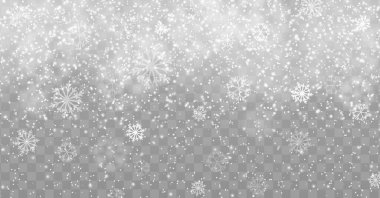 Kış kar yağışı etkisi, Noel kar yağışı, tatil karlı arka plan, büyülü bir xmas atmosferi yaratan kar taneleri. İzole olmuş gerçekçi 3D vektör büyüleyici karlı harikalar diyarı havası