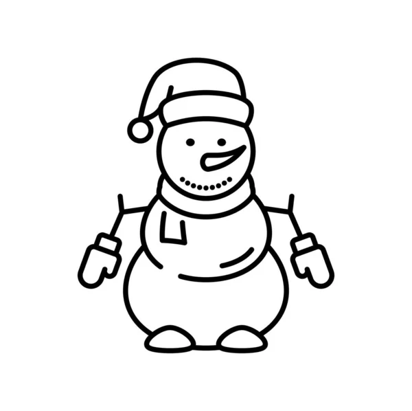 Snowman Character Christmas Line Icon Winter Season Celebration Outline Sign — Stock Vector