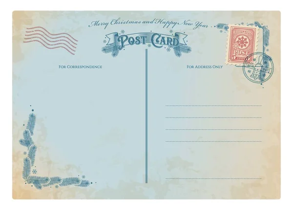Cartão Postal Antigo Natal Carimbo Postal Retrô Correio Vintage Correspondência — Vetor de Stock