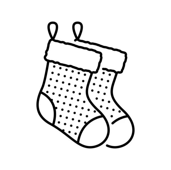 Christmas Stockings Line Icon Christmas Festive Line Symbol New Year — Stock Vector
