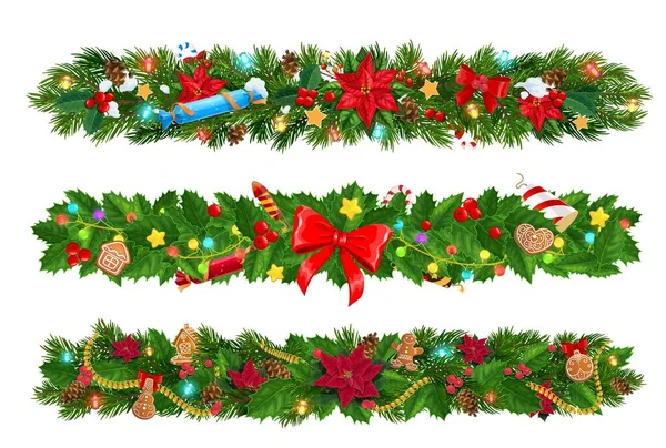 クリスマスブランチ クリスマスのお祝い 幸せな新年の挨拶やメリーXmasのお祝いのベクターホームデコレーション 冬の季節の休日の火の霧の装飾ポインセチア ホリーの葉およびおもちゃ — ストックベクタ