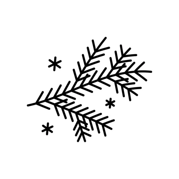 圣诞树分支圣诞线图标 圣诞节假日线条象形文字 圣诞节庆祝或冬季节日最小矢量符号或符号与松树或云杉分枝装饰 — 图库矢量图片