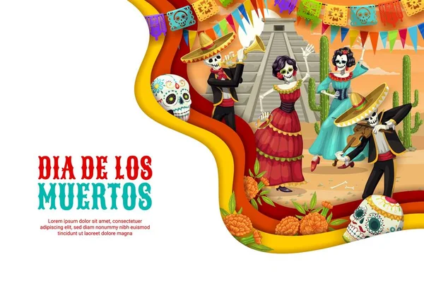 Dia Los Muertos Paper Cut Banner Day Dead Mexican Holiday — Stock Vector