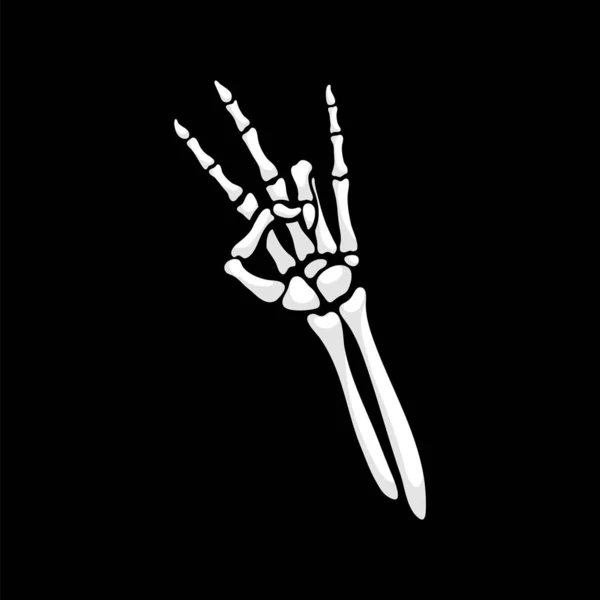 スケルトンハンドは 3本の指でショッカージェスチャーを形成し 指が下がり 不気味な挑発的な雰囲気を伝えます 隔離されたベクトル漫画のボニーの腕の変形 ボディ言語 — ストックベクタ