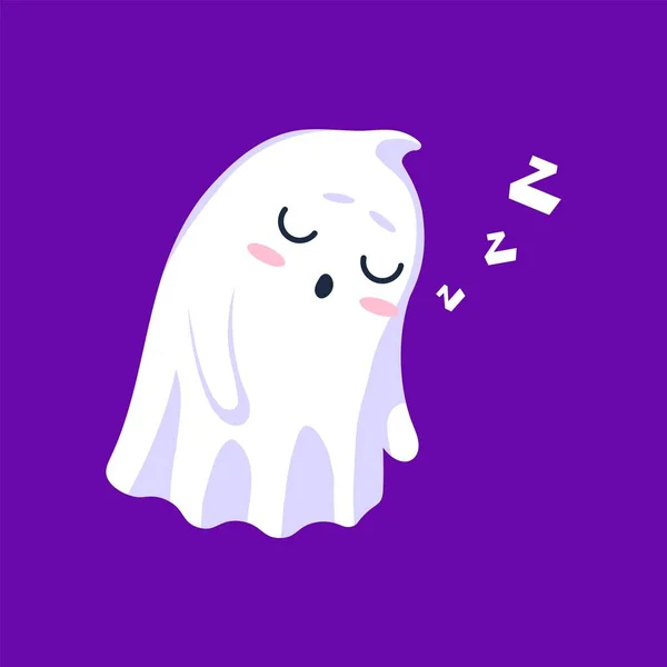Halloween Kawaii Ghost Sleeping Emitting Gentle Zzz Snores Isolated Cute — Stock Vector