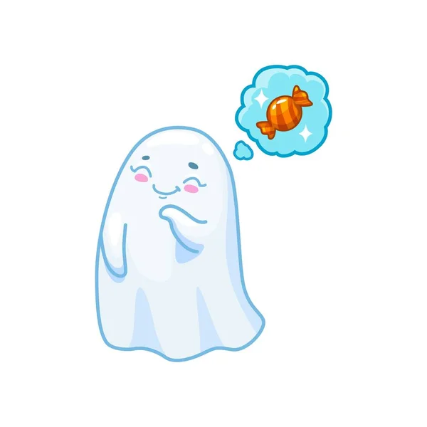 Halloween Kawaii Ghost Character Daydreams Sweets Sugary Treats Vector Baby — Stock Vector