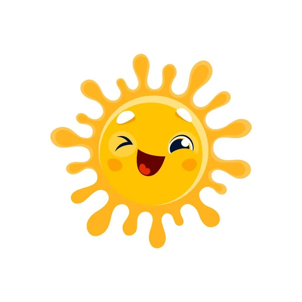 Cartoon Funny Sun Character Winking Eye Smile Face Emoji Emoticon — Stock Vector