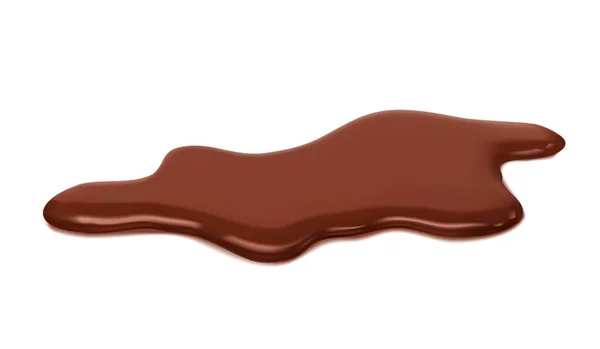 Flüssige Braune Schokoladenpfütze Schokomilch Verschüttet Vereinzelte Realistische Vektor Verlockend Und — Stockvektor