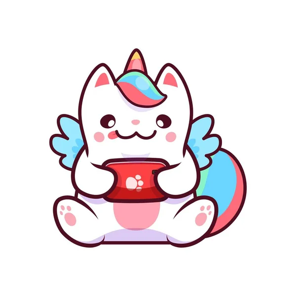Cartoon Kawaii Caticorn Cat Kitten Unicorn Mobile Phone Vector Pet — Stock Vector