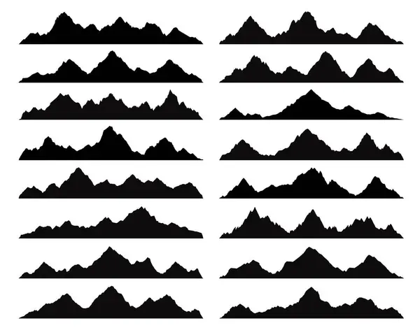 Pedra Negra Morro Montanha Silhuetas Isoladas Formas Paisagem Rochosas Faixa — Vetor de Stock