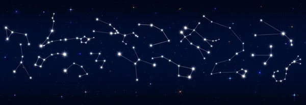 恒星星座的边界和夜空图用于天文学或占星术 矢量恒星背景 银河系中的星座星座星座 星座星座 — 图库矢量图片