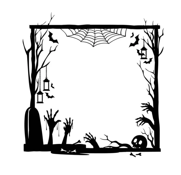 Halloween Holiday Black Frame Isolated Vector Eerie Square Decorative Border — Stock Vector