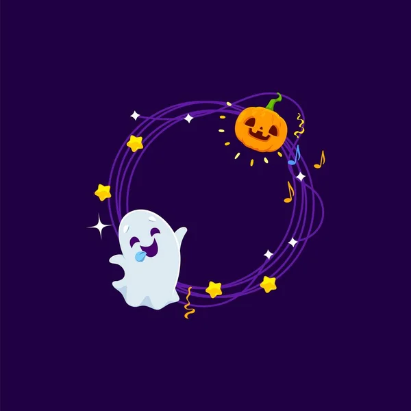 Cornice Festa Halloween Con Fantasma Kawaii Jack Lanterna Zucca Viso — Vettoriale Stock
