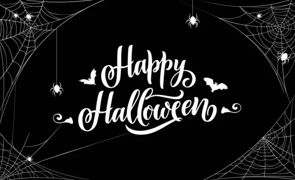 Happy Halloween Banner Cobweb Spiders White Vector Typography Bats Creepy — Stock Vector