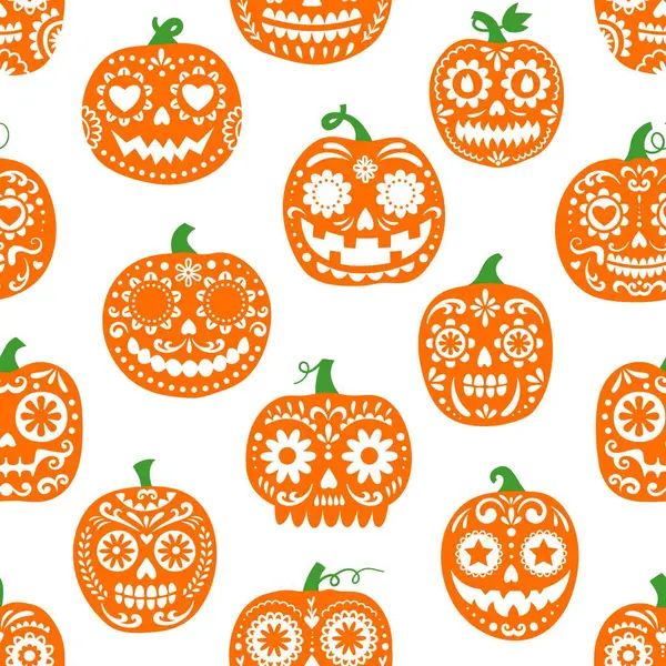 Halloween Nebo Den Mrtvých Party Mexické Dýně Bezešvé Vzor Balící — Stockový vektor