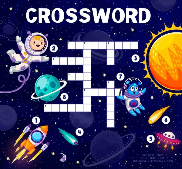 Ruimte Kruiswoordraadsel Quiz Spel Woordzoeker Spelen Activiteit Woordenschat Kruiswoordspel Vector — Stockvector
