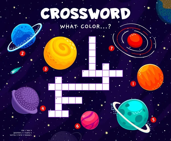 Kreuzworträtsel Quiz Spiel Die Farbe Der Weltraumplaneten Und Sterne Cartoon — Stockvektor
