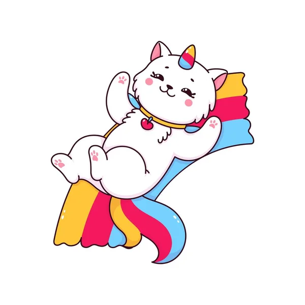 Cartoon Cute Caticorn Rainbow Kitten Unicorn Character Fairy Tale Kitty — Stock Vector