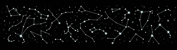 星座の境界線や夜空地図 神秘的な占星術 天文学 秘密のベクトルの背景 宇宙銀河における星座 タロットまたは占星術の星座 — ストックベクタ