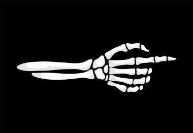 Skeleton hand pointing gesture. Isolated vector skeletal arm extends, bony finger stretched forward, indicating a chilling direction with eerie precision, embodying the macabre essence of Halloween clipart