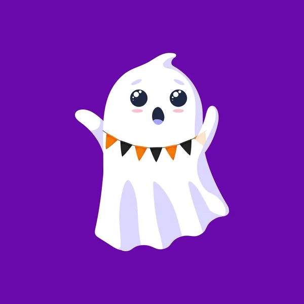 Halloween Kawaii Ghost Cartoon Character Adorned Festive Garland Adorable Vector — Stock Vector