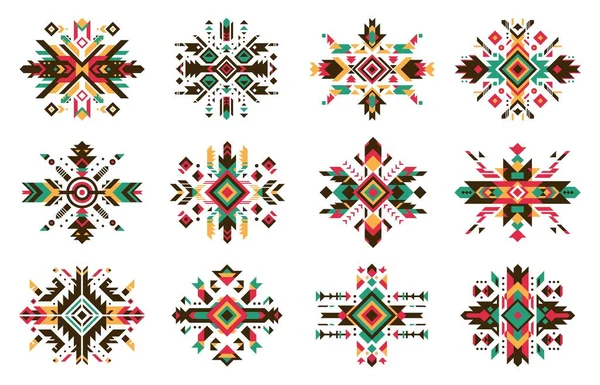Tribal Mexican Aztec Navajo Ethnic Pattern Isolated Vector Set Traditional — Stock Vector