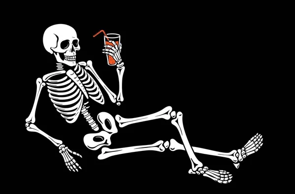 Хелловінський Скелет Коктейль Ізольований Векторний Моторошний Скелет Людини Просіює Напій — стоковий вектор