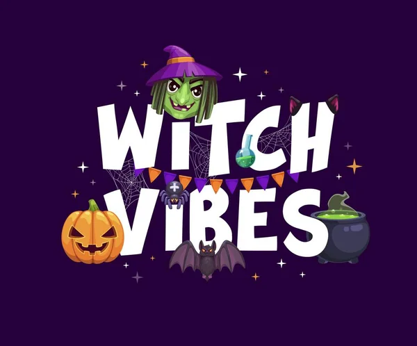 Witches Vibes Halloween Holiday Quote Trick Treat Horror Night Vector — Stock Vector