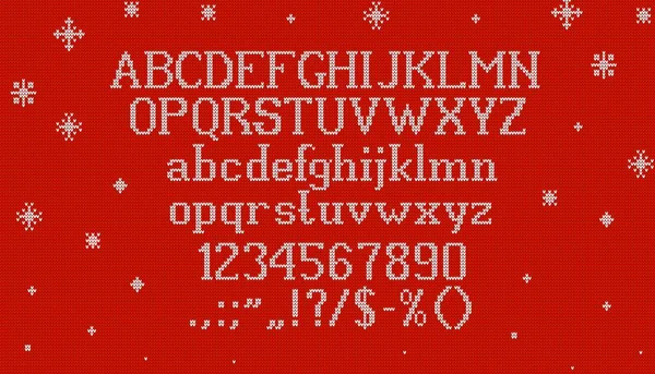 汗衫圣诞字体或类型 假日字体 针织字母 英文信件完整的矢量排字或Abc标点符号 数字与羊毛跳线面料纹理 圣诞毛衣图案 — 图库矢量图片