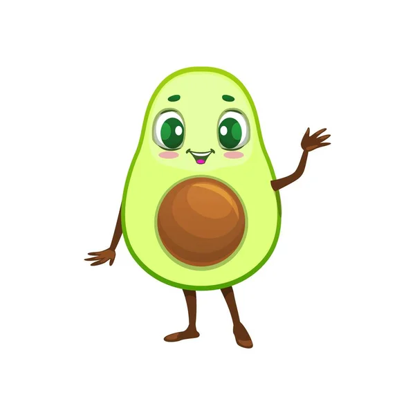 Cartoon Mexican Cheerful Avocado Character Smile Waving Hand Vector Emoji — Stock Vector