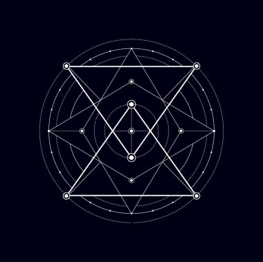 Kutsal geometrik şekil, mistik kabile efsanesi ve meditasyon işareti. Vektör masonik simetrik şekil, simya sembolü, ezoterik kabile işareti