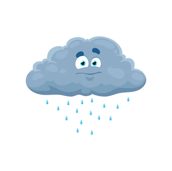 Caricatura Lluvia Nube Clima Carácter Con Gotas Lluvia Cayendo Fondo — Vector de stock