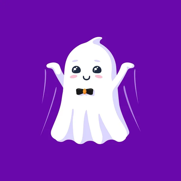 Halloween Kawaii Ghost Character Swiftly Flying Playful Grin Isolated Cartoon — Stock Vector