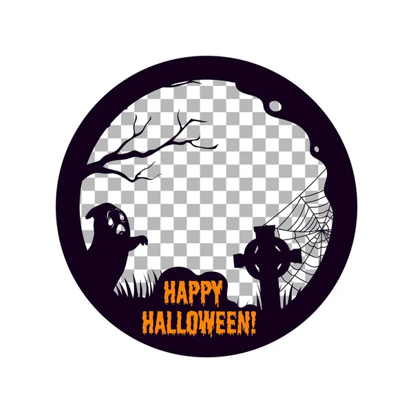 Marco Negro Halloween Plantilla Publicación Redes Sociales Con Fantasma Cementerio — Archivo Imágenes Vectoriales