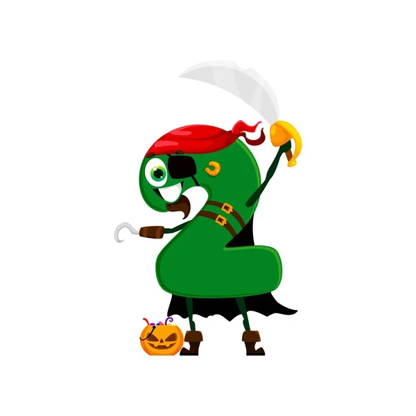 Halloween Cartoon Number Pirate Costume Holiday Vector Digit Character Number — Stock Vector