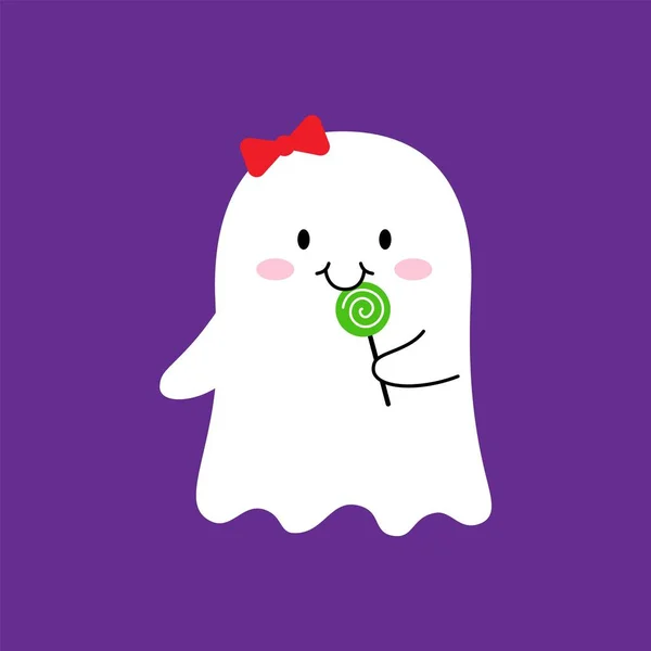 Rajzfilm Halloween Kawaii Szellem Nyalóka Cukorka Vicces Boo Vektor Karakter — Stock Vector