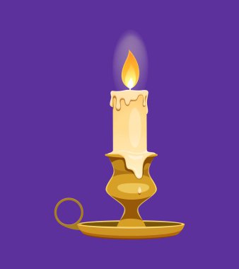 Cadılar Bayramı mumu, korku gecesi karikatür ikonu ve parti kutlama vektör sembolü. Cadılar Bayramı, cadılık fantezisi ve şamdanda yanan gizemli mum.