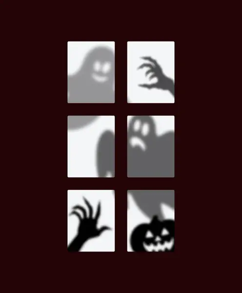 Halloween Παράθυρα Σιλουέτες Των Φαντασμάτων Τρομακτικό Κολοκύθα Και Boo Poltergeist — Διανυσματικό Αρχείο