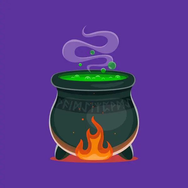 Halloween Witch Potion Cauldron Magic Poison Pot Cartoon Vector Halloween — Stock Vector