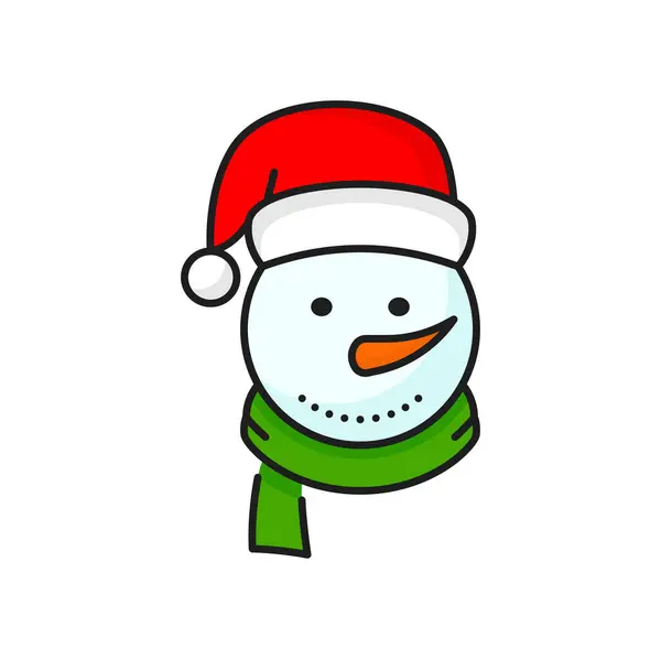 Χαριτωμένο Χιονάνθρωπος Χριστούγεννα Santas Καπέλο Και Πράσινο Κασκόλ Απομονωμένο Εικονίδιο — Διανυσματικό Αρχείο