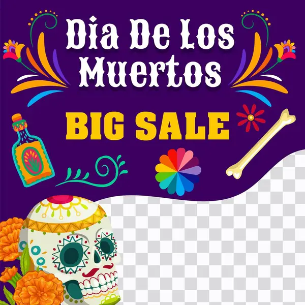 Day Dead Big Sale Banner Template Dia Los Muertos Mexican — Stock Vector